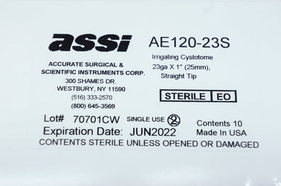 ASSI AE120-23S Irrigating Cystotome 23ga x 1inch, Straight Tip ~ Pack of 10